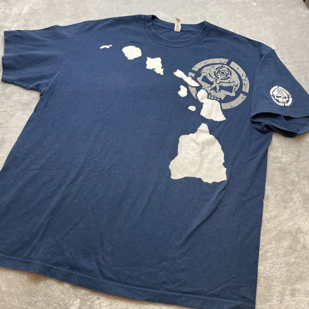 Vintage MauiBuilt Tee T-Shirt Mens XL Navy Crewneck Skull Graphic Print Logo‎